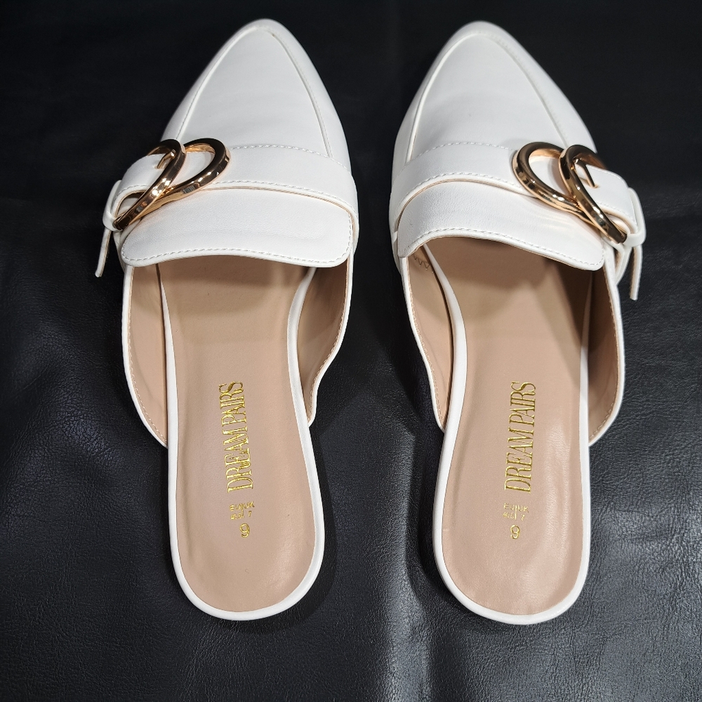 Dream Pairs Women's White Pointed Toe Flat Slip On Mules Size 9 - Picture 10 of 16
